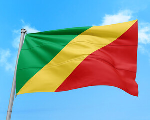 Congo flag fluttering in the wind on sky.