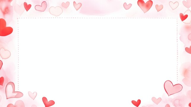 Valentine's day background with red and pink hearts. illustration banner frame