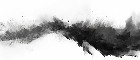 Monochrome abstract painting showcasing a fusion of sharp marks and soft blurs, creating a striking...