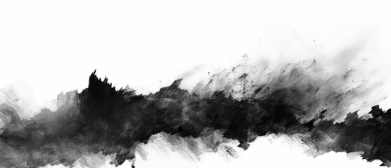 Monochrome abstract painting showcasing a fusion of sharp marks and soft blurs, creating a striking contrast. T