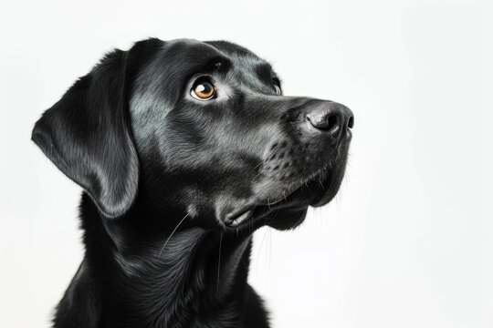A close up shot of a black dog against a white background. Perfect for pet-related projects and animal-themed designs