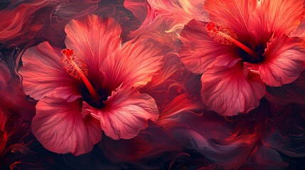 Bold and abstract hibiscus petals in a contemporary arrangement, providing a modern and artistic floral background for trendy designs. [Abstract hibiscus floral background for the 