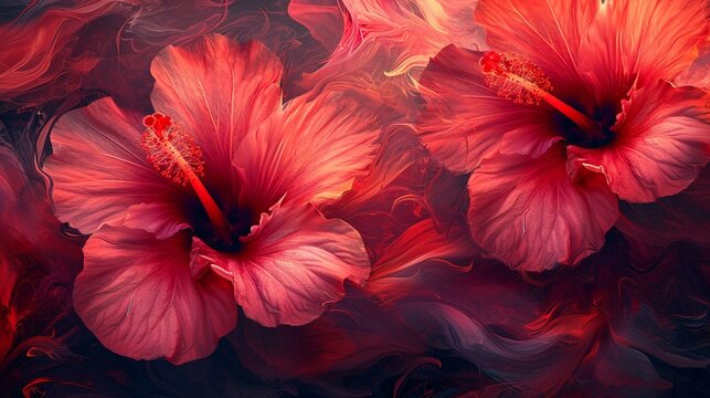 Bold and abstract hibiscus petals in a contemporary arrangement, providing a modern and artistic floral background for trendy designs. [Abstract hibiscus floral background for the 