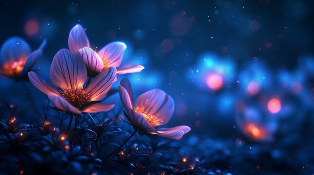 Ethereal And Mystical Night-blooming Flowers With A Moonlit Glow, Forming A Magical And Enchanting Floral Background For Fantasy Designs. [Night-blooming Flowers Floral Background 