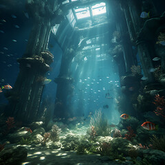 crystal clear abandoned underwater environment with hd image quality