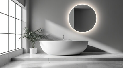 The bathroom banner with soft lighting in bright colors is an ideal place for relaxation and comfort. It is made in delicate and light shades, creating an atmosphere of calm and relaxation.