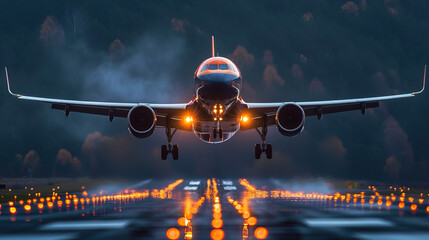 Takeoff and landing of an airplane that captures and mesmerizes the spirit with a beautiful background at speed