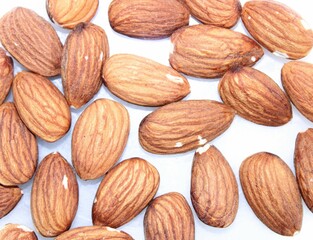 Almonds heap of fruits, top view