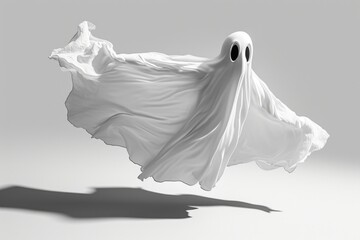 A white ghost flying through the air. Can be used for Halloween-themed designs and spooky illustrations