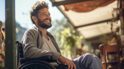 young man in a wheelchair smiling
