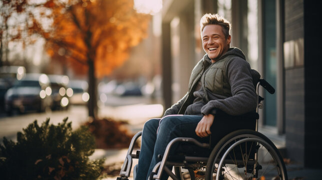 young man in a wheelchair smiling