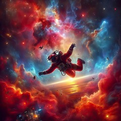 RED Astronaut falling in Space Cosmos Cinematic MARS Venus JUPITER Red interstellar Scifi Movie cinematic Bookcover art Poster NASA ISRO wallpaper different galaxy planet Spaceman colorful gas clouds