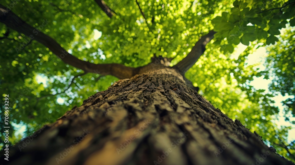 Poster a picture of a tall tree with an abundance of green leaves. suitable for nature-themed designs and e