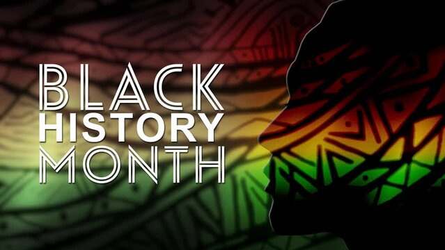 Black History Month With Animated Tribal Flag Background and Head Outline to Left Side