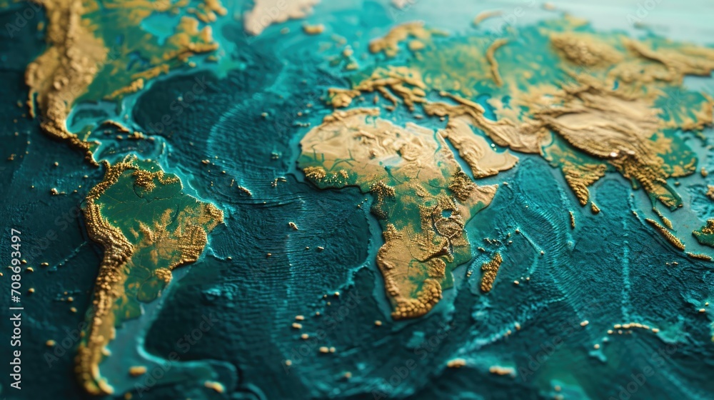 Poster a close up view of a map of the world. suitable for educational purposes or global-themed projects