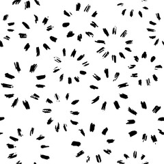 Obraz premium Aesthetic Contemporary printable seamless pattern with abstract line, dot, shape brush stroke in black and white colors. Boho background in minimalist style vector Illustration for wallpaper fabric
