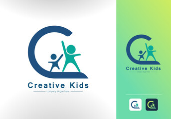Creative Kids Foundation Logo Design Vector Template. C Letter Child Development Foundation Logo with App Icon.
Charitable Organization or Foundation Logo or Sign or  Symbol  Illustration.