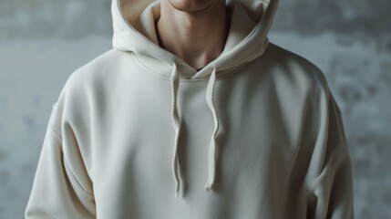A young man wearing a white hoodie. Versatile image suitable for a variety of concepts
