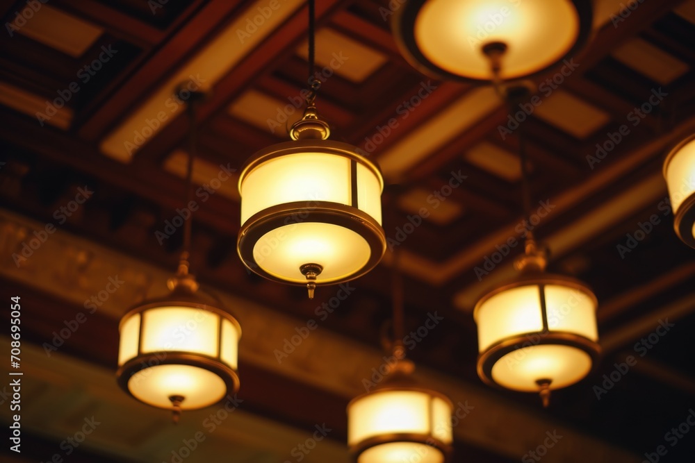 Leinwandbilder a cluster of lights suspended from a ceiling. can be used to add ambiance and illuminate a space