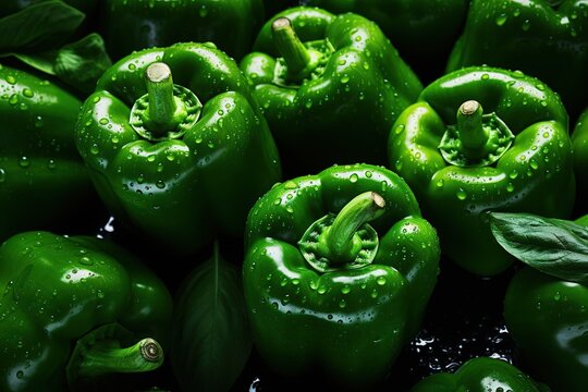 A Picture Of Green Capcicum. bell peppers.Close up of assorted red and yellow bell peppers(bell pepper,capcicum). Also known as Sweet pepper, Pepper or Capsicum.top view