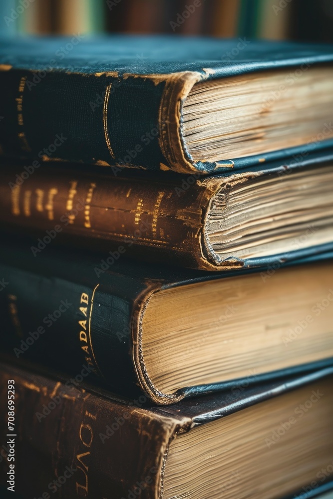 Poster a stack of books neatly arranged on top of each other. perfect for illustrating education, knowledge