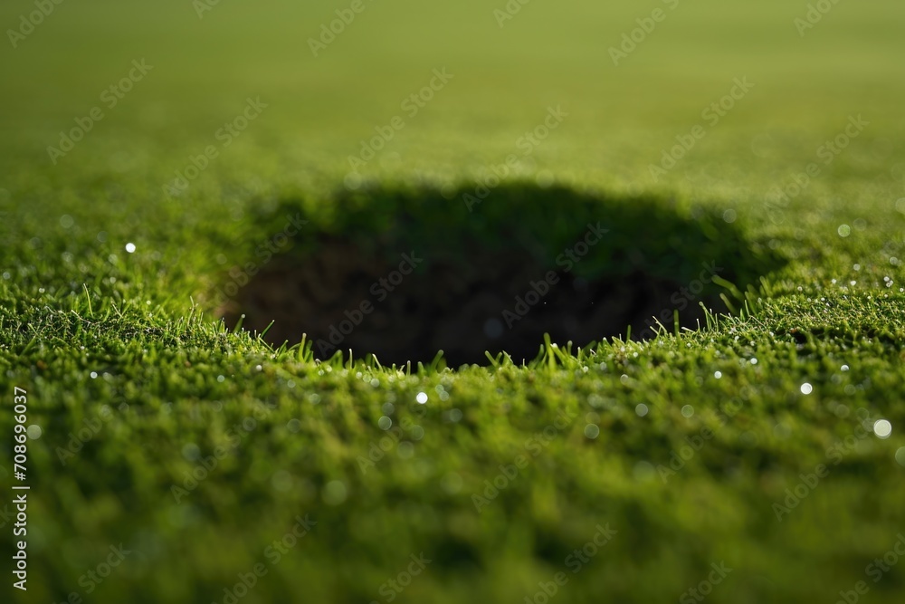 Poster a golf ball is seen sitting in the middle of a hole. this image can be used to depict a successful s