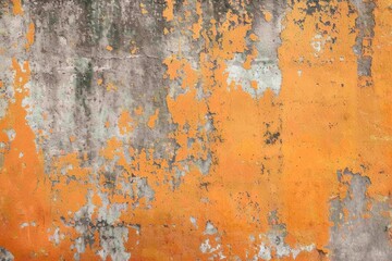 A picture of an orange and gray wall with peeling paint. Perfect for adding texture and a distressed look to design projects