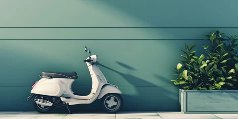 Schilderijen op glas White scooter in front of green wall © Petrova-Apostolova