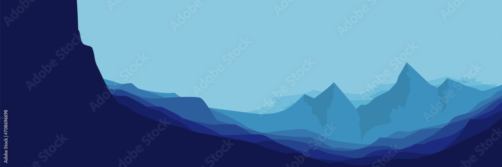 Wall mural nature scenic mountain summer sunset landscape vector illustration design for wallpaper design, desi