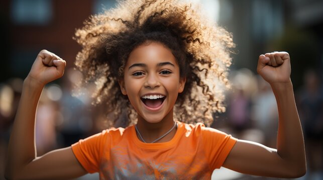 Ecstatic young girl celebrates her victory