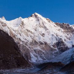 The south wall of mount Cho Oyu (8,188m). Amazing view from Cho Oyu base camp. Himalayas, Nepal.