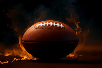  Dramatic close up of an American football ball surrounded by smoke