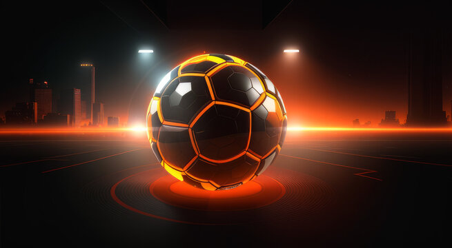  Futuristic Soccer Ball with Neon Lights and Digital Element
