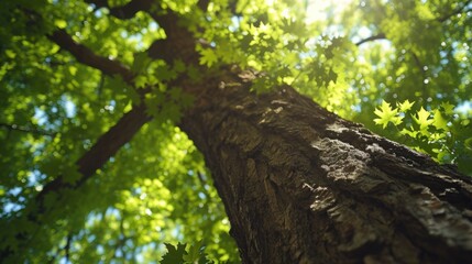 A picture of a tall tree with lush green leaves. Perfect for nature-themed designs and projects