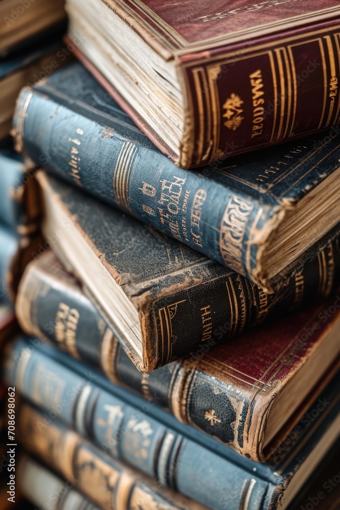 Aufkleber A stack of books neatly placed on top of each other. Perfect for educational and library themes
