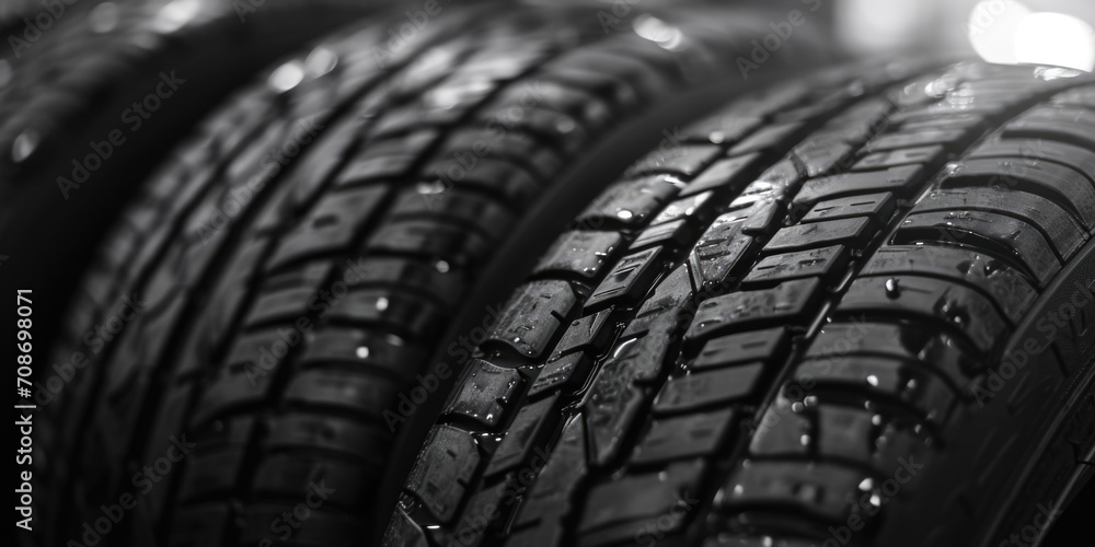 Aufkleber A close up view of a row of tires. This image can be used to showcase different tire options or to depict a tire shop or auto repair shop.