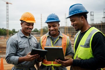 construction workers collaborating in a diverse environment working together for team building and productivity