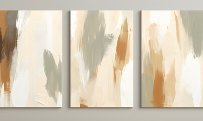 Abstract background set in earthy colors. Acrylic hand painted template. Art texture with paint brush strokes 