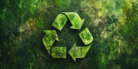 Recycle symbol in green grunge background