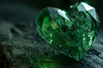 Green diamond heart, emerald precious, Generative AI