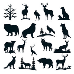 set of animals silhouettes generative AI 