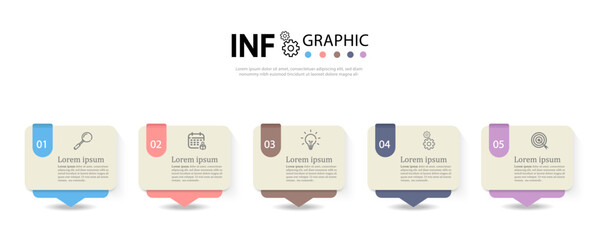 Business infographic design template with 5 process steps options. For work and website design