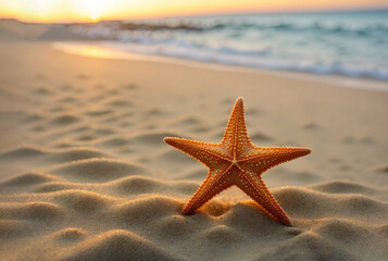 Close-up of a starfish lying on the sand by the sea.