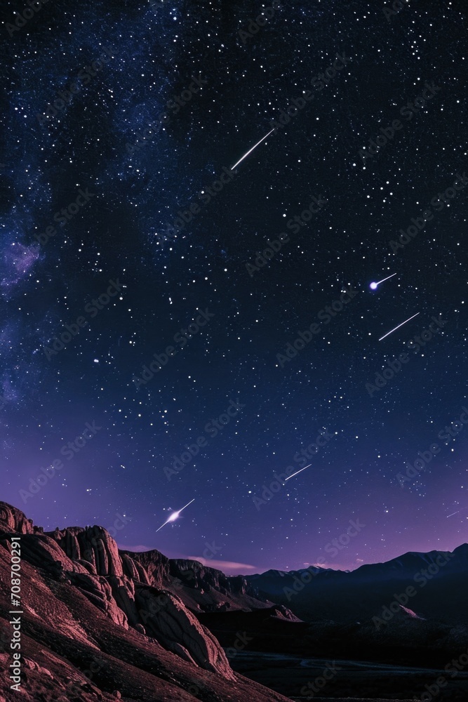 Aufkleber A mesmerizing view of the night sky filled with shooting stars. Perfect for adding a touch of magic and wonder to your projects