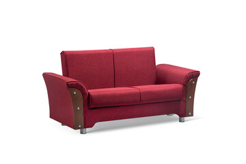 Double seater Red folding sofa, bench on white background