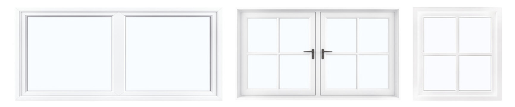 Set of different windows is cut out on a transparent background. Windows is suitable for to be inserted into a design or project.