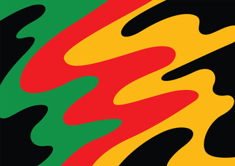 Abstract background with colorful wavy lines pattern and with Jamaican color theme