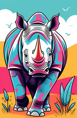 rhinoceros in Africa, illustration, abstract