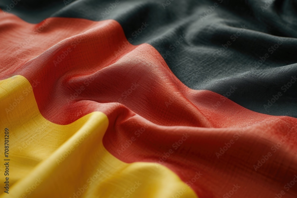 Poster A close-up view of a fabric featuring a combination of red, yellow, and black colors. This versatile image can be used for various design projects