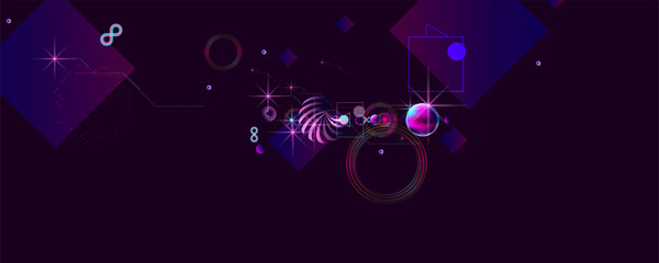 Fototapeta premium Dark retro futuristic cyberpunk elements abstraction background cosmos synthwave vaporwave retrowave glitch circle with blue and pink glows